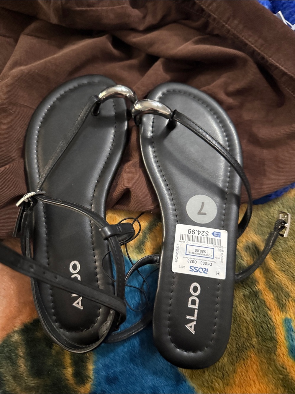 Their sandals with chrome and black, although they’re size 7 very comfortable